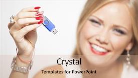  Presentation with memory - Amazing slides having stick people - smiling blonde woman with usb backdrop and a  colored foreground