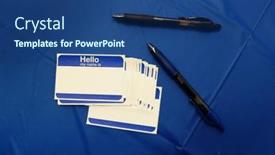  Presentation with name - Presentation theme consisting of sticker-tags-on-table background and a ocean colored foreground