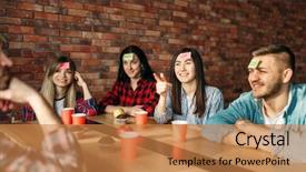  Presentation with friends - Audience pleasing slide set consisting of stickers - smiling friends playing sticker notes backdrop and a coral colored foreground