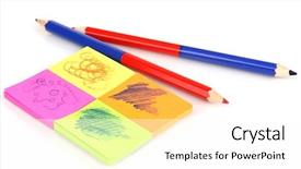  Presentation with color pencils - Presentation having stickers isolated on white background and a  colored foreground