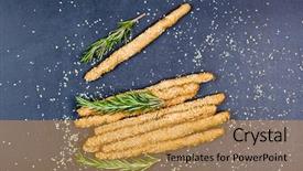  Presentation with top view of appetizing fresh - Presentation theme consisting of sticks with sesame and rosemary background and a yellow colored foreground