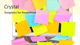  Presentation with sticky notes - PPT theme enhanced with sticky notes - laptop with empty stickers isolated background and a yellow colored foreground