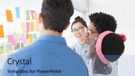  Presentation with team together everyone achieves more - Amazing PPT theme having sticky notes - young creative team brainstorming together backdrop and a teal colored foreground