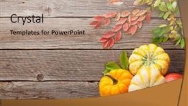  Presentation with autumn leaves - Theme enhanced with still life card with pumpkin background and a coral colored foreground