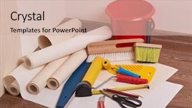  Presentation with example - Colorful presentation design enhanced with still life from rolls backdrop and a soft green colored foreground