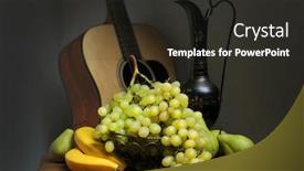  Presentation with guitar - PPT theme enhanced with still life in the venetian style still life with fruit and guitar background and a dark gray colored foreground