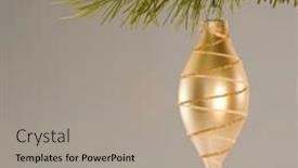  Presentation with ornament - Presentation featuring still life of gold christmas ornament hanging from pine branch background and a coral colored foreground