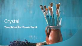  Presentation with flower vintage - Presentation design featuring still-life-of-paint-brushes background and a teal colored foreground