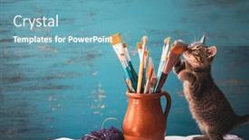  Presentation with abstract paint brush texture art - Slide deck consisting of still-life-of-paint-brushes background and a teal colored foreground