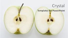  Presentation with green life - Colorful slides enhanced with still life of sliced green apples on white background backdrop and a white colored foreground