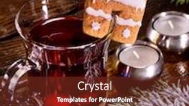  Presentation with mulled wine - Slide deck featuring still life of winter hot drink and spruce branch warming mulled wine with cookie in form of house top view background and a tawny brown colored foreground