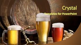  Presentation with cellar - Slide deck with still life old wooden pin of beer glass of beer and wheat on the table in the cellar background and a tawny brown colored foreground