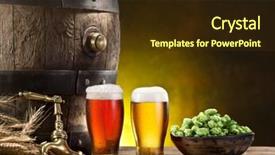  Presentation with cellar - Beautiful PPT theme featuring still life old wooden pin of beer glass of beer and wheat on the table in the cellar backdrop and a tawny brown colored foreground