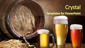  Presentation with cellar - Cool new theme with still life old wooden pin of beer glass of beer and wheat on the table in the cellar backdrop and a tawny brown colored foreground