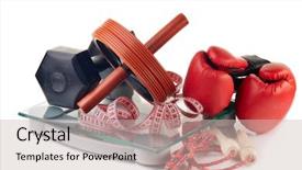  Presentation with work life balance scales business - Cool new slide deck with fitness still life scales measuring backdrop and a soft green colored foreground