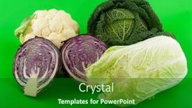  Presentation with green life - PPT layouts featuring assortment cabbages isolated over green background and a forest green colored foreground