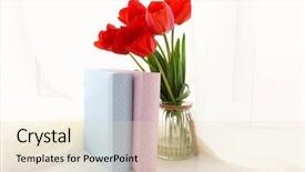  Presentation with tulips - Audience pleasing presentation design consisting of still-life-with-bouquet backdrop and a soft green colored foreground