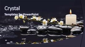  Presentation with cherry blossom - PPT layouts having still life with branch cherry blossom with white candle on black stones background and a wine colored foreground