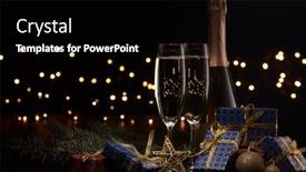  Presentation with year still life christmas - Presentation design with still life with champagne bottle two champagne flutes gift boxes fir branch christmas ornaments and led lights garland on black background with copy space christmas and new year greeting card background and a black colored foreground