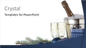  Presentation with year still life christmas - Slide set having still life with champagne bottle standing in bucket with ice champagne flutes gift boxes fir branch christmas decoration on wooden table on white background with copy space christmas and new year background and a white colored foreground