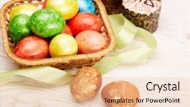  Presentation with greeting card - Beautiful theme featuring still life with colored easter backdrop and a lemonade colored foreground