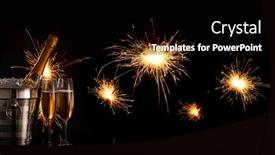  Presentation with year still life christmas - PPT theme featuring still life with cooled champagne bottle standing in a bucket with ice two full champagne flutes and sparklers fireworks on a black background with reflection new year christmas events background and a black colored foreground