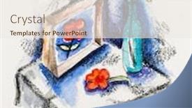  Presentation with flower watercolor - Beautiful PPT theme featuring still life with dead flower vase and picture watercolor with slate-pencil painting backdrop and a sky blue colored foreground