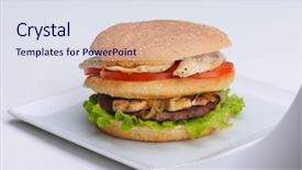  Presentation with fast food - Presentation theme having still life with fast food hamburger menu french fries soft drink and ketchup background and a sky blue colored foreground