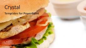  Presentation with soft drink - Cool new PPT layouts with still life with fast food hamburger menu french fries soft drink and ketchup backdrop and a yellow colored foreground