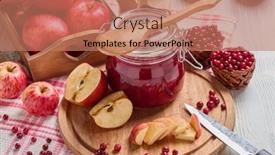  Presentation with cutting board - Theme enhanced with still-life-with-fresh-lingonberries background and a coral colored foreground