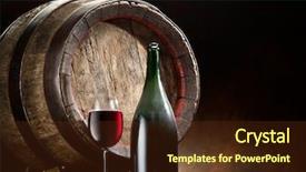  Presentation with wine barrel - Beautiful theme featuring still-life with glass of wine bottle and barrel on the table in the cellar backdrop and a tawny brown colored foreground