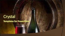  Presentation with cellar - Colorful PPT layouts enhanced with still-life with glass of wine bottle and barrel on the table in the cellar backdrop and a wine colored foreground