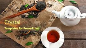  Presentation with green life - Slide set featuring still life with granulated tea background and a tawny brown colored foreground