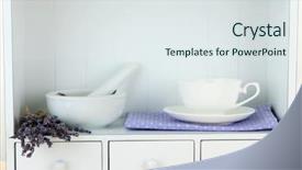  Presentation with lavender flowers - Cool new slides with still life with jar of lavender sugar mortar and fresh lavender flowers on shelves backdrop and a sky blue colored foreground