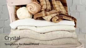  Presentation with knitting - Beautiful slides featuring woolen sweater plaid warm clothing - still life with knitting clothes backdrop and a mint green colored foreground