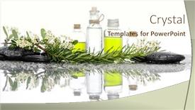  Presentation with still life crucifixion table - Presentation consisting of lavender aromatherapy spa rock - still life with leaf tropical background and a cream colored foreground