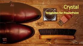  Presentation with men shoes - Colorful slides enhanced with men's leather shoes backdrop and a tawny brown colored foreground
