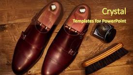  Presentation with men shoes - Colorful PPT layouts enhanced with men's leather shoes backdrop and a tawny brown colored foreground