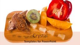  Presentation with kiwi - PPT theme consisting of still-life-with-paprika-kiwi background and a gold colored foreground