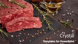 Presentation with olive - Cool new PPT theme with still-life-with-raw-meat backdrop and a tawny brown colored foreground