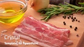  Presentation with olive oil - Cool new theme with still life with sliced raw bacon olive oil spices and herbs backdrop and a coral colored foreground