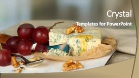  Presentation with blue cheese - Colorful theme enhanced with still life with tasty blue cheese on table on light background backdrop and a violet colored foreground