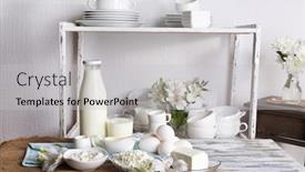  Presentation with dairy - Beautiful presentation theme featuring still life with tasty dairy products on table backdrop and a light gray colored foreground