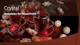  Presentation with year still life christmas - Presentation design consisting of still life with two cups of fruit tea teapot gingerbread cookies and christmas ornaments on a dark background with led lights garlands christmas and new year treat background and a tawny brown colored foreground