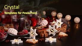  Presentation with year still life christmas - Audience pleasing slide set consisting of still life with two cups of fruit tea teapot gingerbread cookies and christmas ornaments on a dark wooden background with led lights garlands christmas and new year treat backdrop and a wine colored foreground