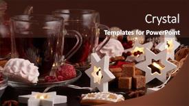  Presentation with year still life christmas - Presentation design featuring two cups of fruit tea background and a tawny brown colored foreground