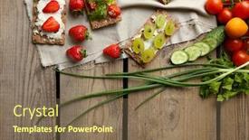  Presentation with vegetarian - Presentation design consisting of still life with vegetarian sandwiches on wooden table background and a violet colored foreground