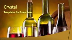  Presentation with barrels - Presentation having still life with wine bottles glasses and oak barrels background and a tawny brown colored foreground