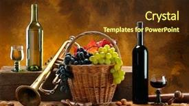  Presentation with trumpet - Theme enhanced with food music - still life with wines background and a tawny brown colored foreground