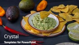  Presentation with nachos - Slide deck featuring stilll-life-of-guacamole background and a wine colored foreground